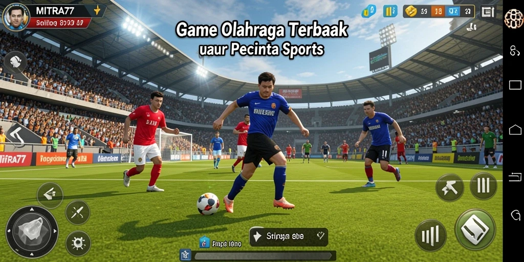 Screenshot utama MITRA77 menampilkan aksi seru di lapangan olahraga.